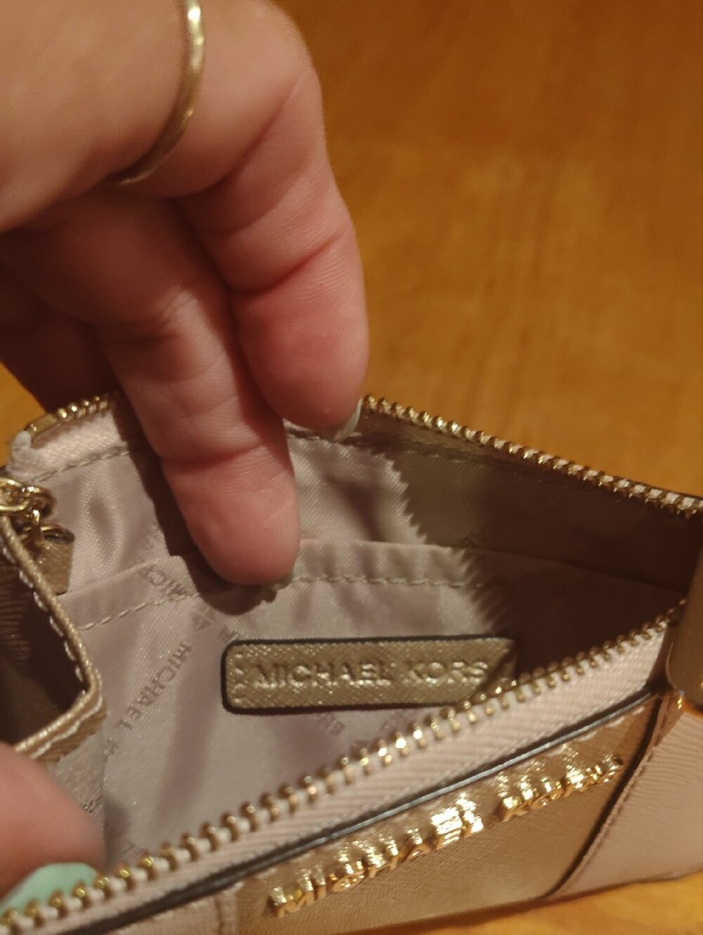 Michael Kors Pink and Gold Stripe Card Holder Keyring - Picture 7 of 7